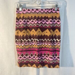 62-5 ANN TAYLOR LOFT brown pink tan chevron straight skirt 0P